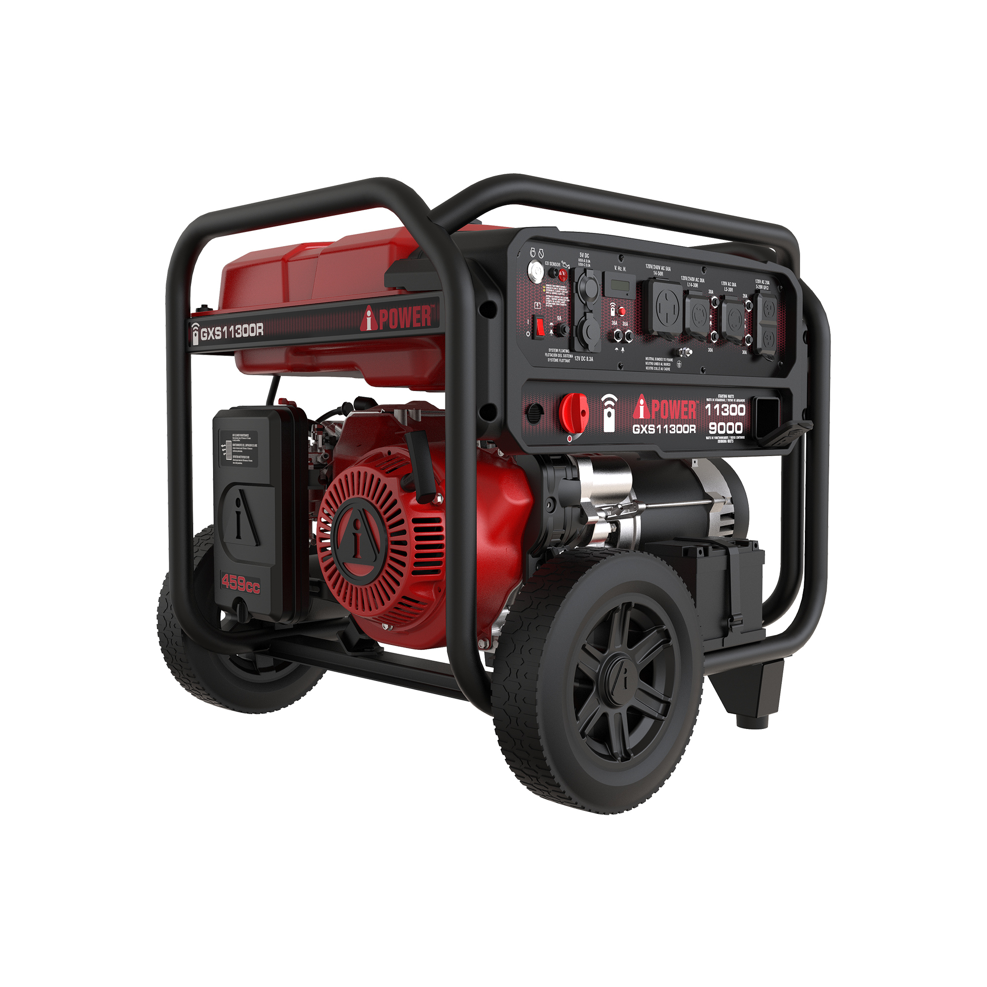 A-iPower Remote Start Gas Powered Portable Generator — 9000 Running Watts, 459cc OHV Engine, CO Sensor Shutdown, Model# GXS11300R
